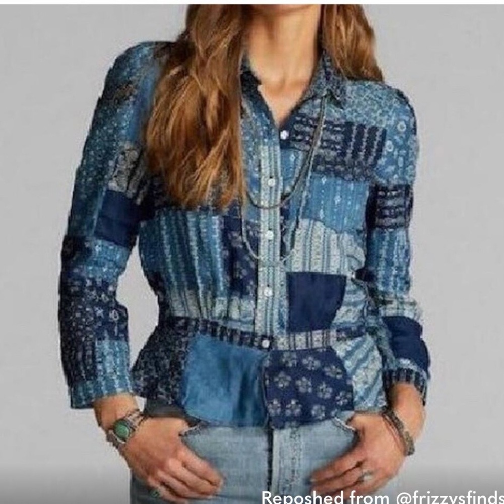 Ralph Lauren Double RL Blue Patchwork, Peplum Blouse or Jacket. Collectors Piece